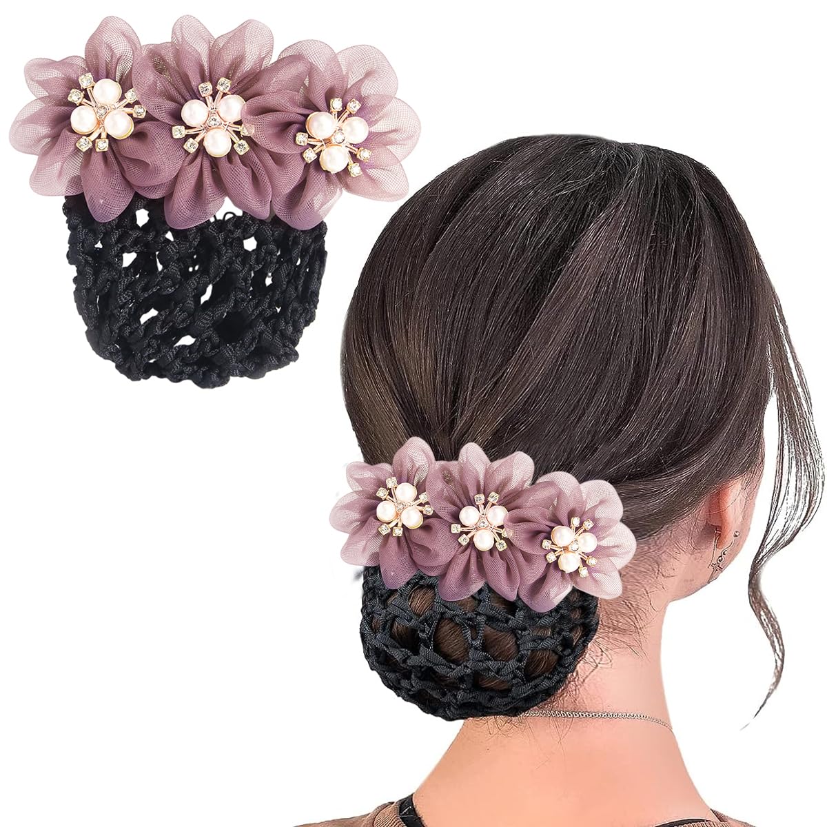 MAYCREATE Hair Bun Accessories for Women, Flower Hair Snood Net, Pearl Mesh Bun Maker for Hair, Stylish Knit Hair Bun Cover Hairnet for Daily, Work, Dancer Gift MAYCREATE Hair Bun Accessories for Women, Flower Hair Snood Net, Pearl Mesh Bun Maker for Hair, Stylish Knit Hair Bun Cover Hairnet for Daily, Work, Dancer Gift